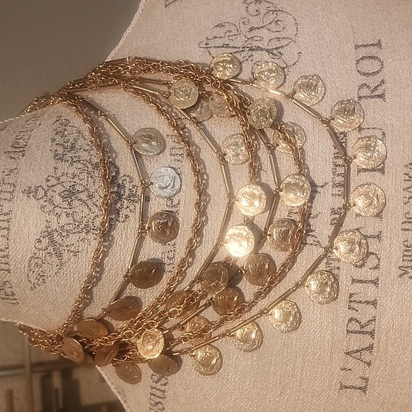 Vintage Multi Row Coins Chains Necklace Gold Tone Adjustable Length - Picture 4 of 6